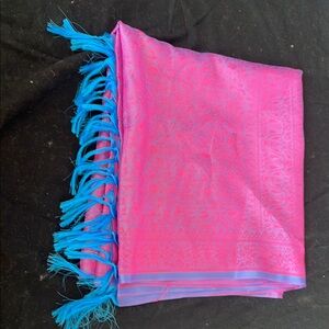 Vibrant Pink and Blue Fringed Scarf